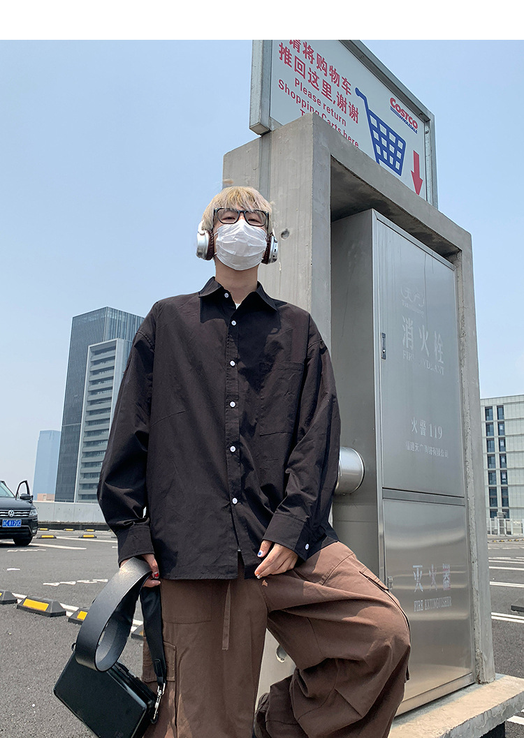 简恒薄款纯棉纯色衬衫男士长袖宽松防晒外套秋季痞帅日系休闲衬衣 pic 38