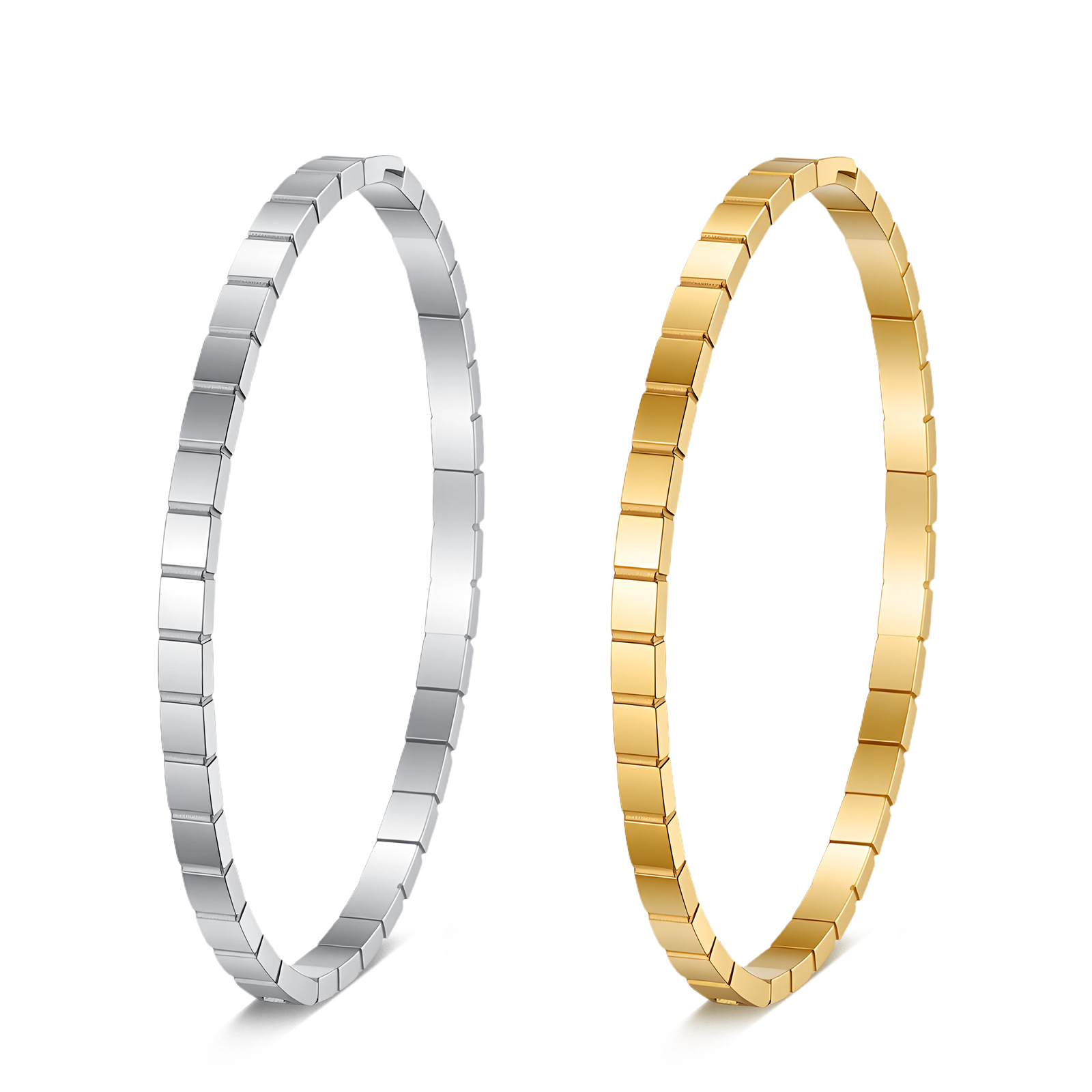 Wholesale of 4MM square, round, personalized and simple stainless steel and titanium 304 bracelets that are the same style as those of European and American Instagram influencers pic 6