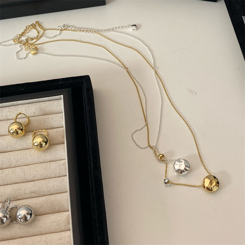 ins小众设计金银撞色小珠子项链女铜镀18k金冷淡风简约休闲毛衣链详情5