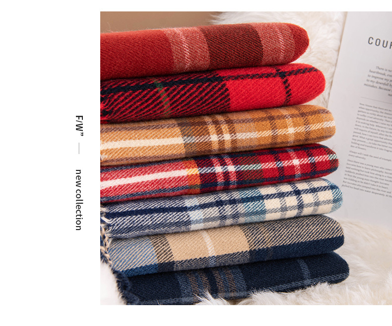 2025跨境仿羊绒格子围巾女冬季高级感时尚简约围脖中长款保暖披肩详情16