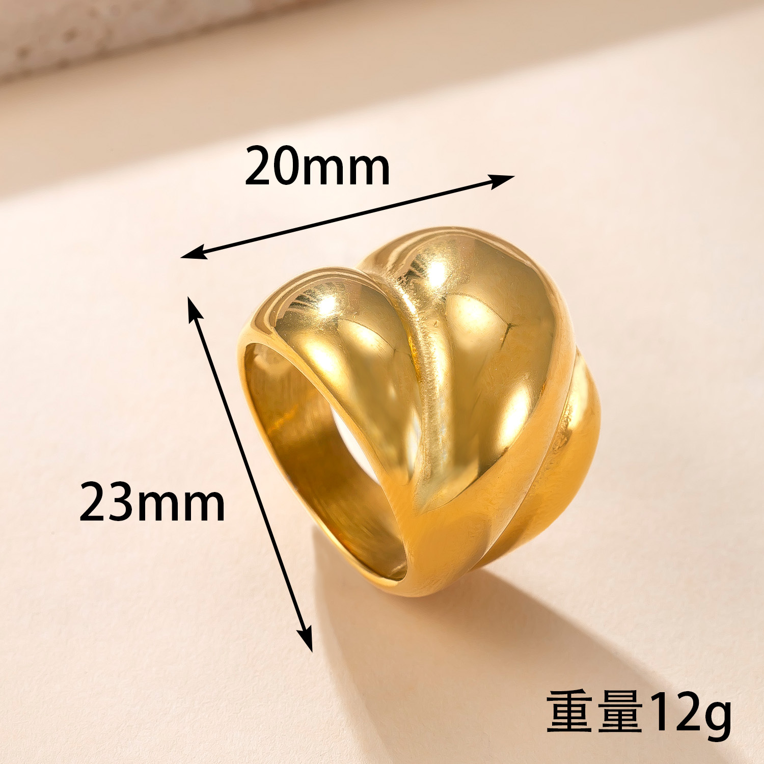 跨境爆品钛钢指环 铸造多层光面情侣戒指高级感镀18k金不锈钢手饰详情11