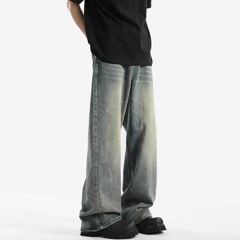 American retro washed drape jeans for men, new spring and summer loose floor-length pants, high street straight-leg casual pants pic 8