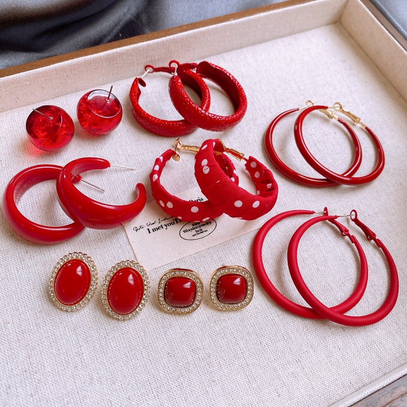 银针安可拉红色波点几何圆形耳圈耳环个性时尚耳圈港风复古耳饰女详情18