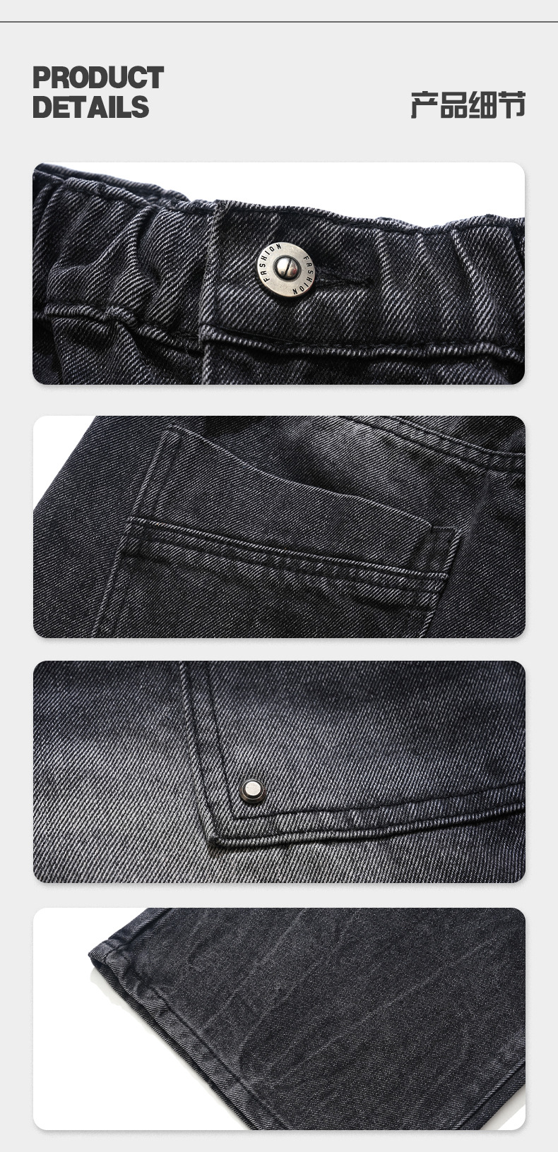 LAWFOO美式复古高街牛仔裤男女水洗做旧宽松阔腿直筒潮牌高街裤子详情10