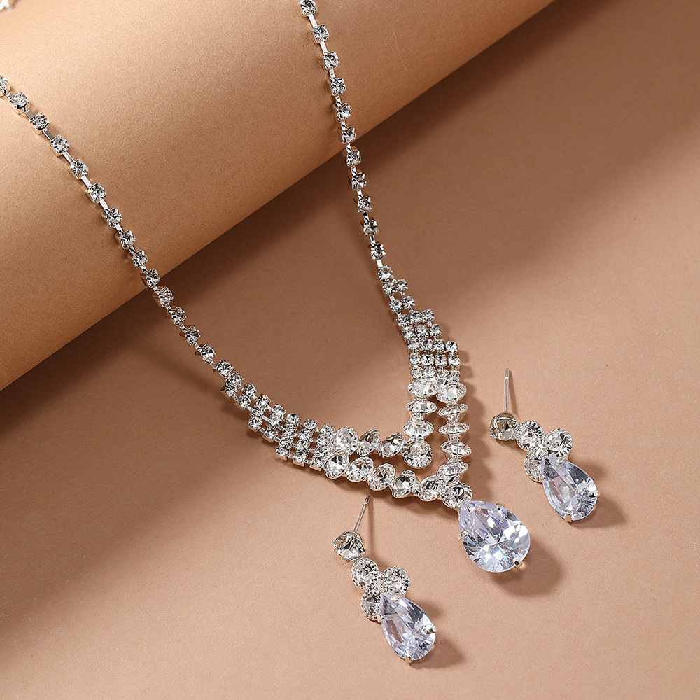Nuevo producto explosiva novia europa y Estados Unidos cross-border jewelry wholesale/brilliant strass zircon angel tears drop collar ears pic 11