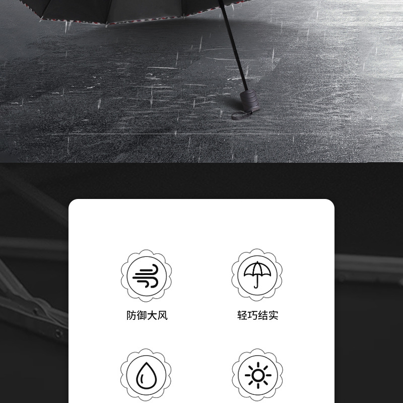 创意12骨黑胶商务伞广告礼品晴雨伞加大加固晴雨两用商务伞logo详情3
