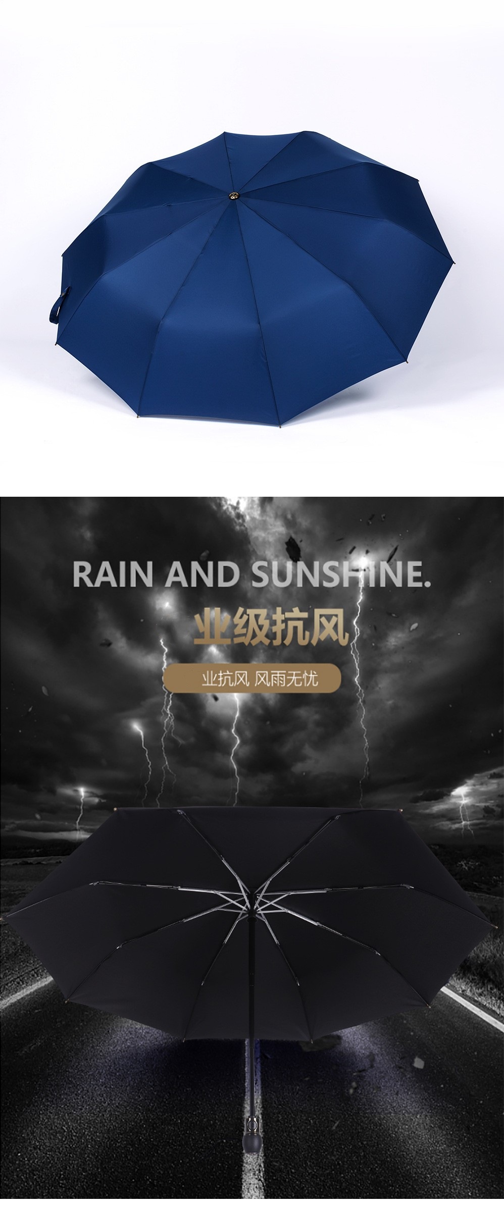 轻奢皮手柄商务伞全自动古典仿铜拉丝伞头10骨铝伞架带伞套晴雨伞详情6