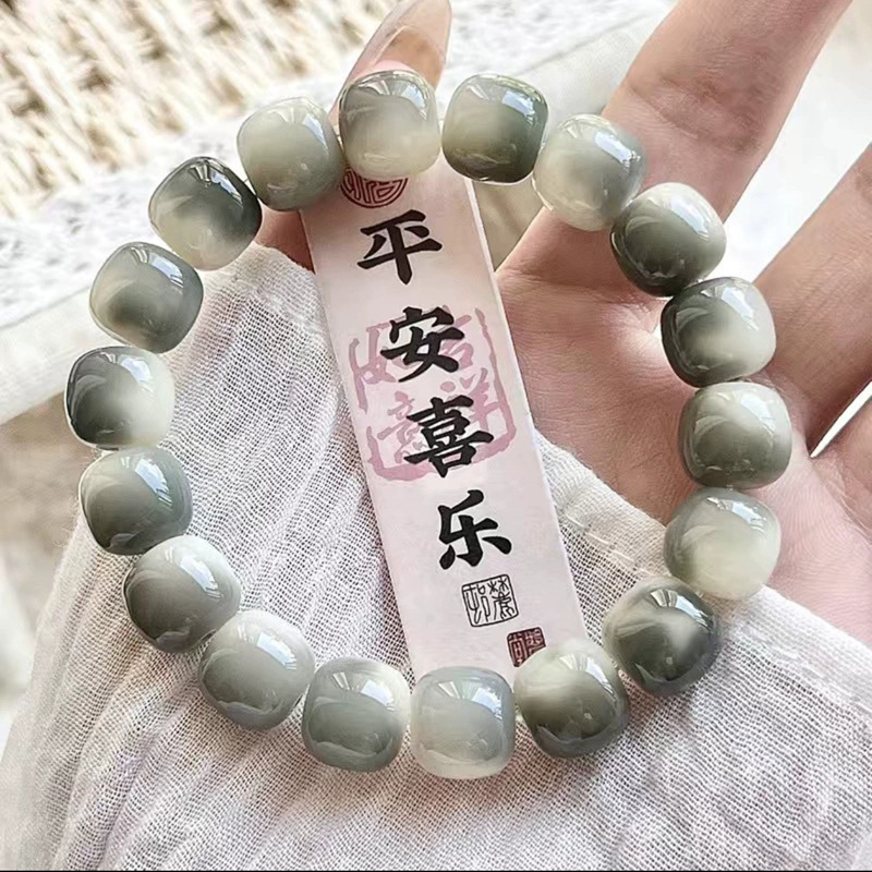 阴皮渐变绿白玉菩提子手串女小青柠绕指柔文玩菩提根佛珠菩提学生详情17