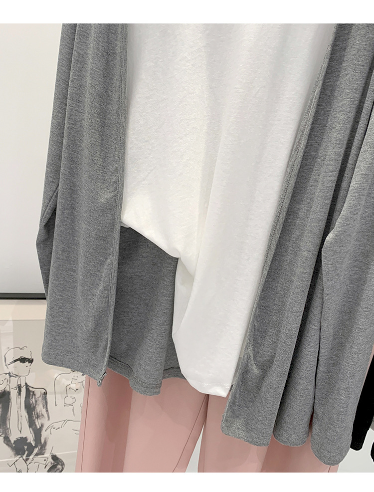 温柔风韩版灰色针织开衫女春秋季宽松休闲防晒打底衫外套长袖上衣详情13