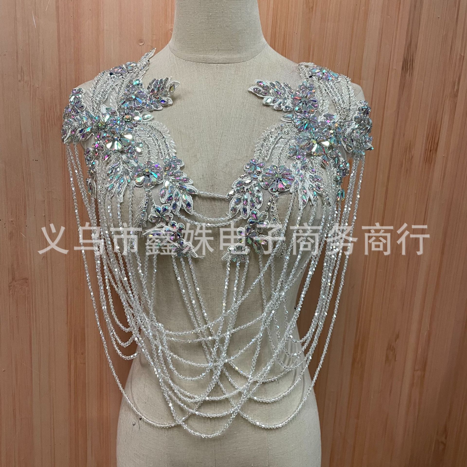 水红手工串珠流苏肩饰 婚纱礼服手工银色蕾丝贴花详情22