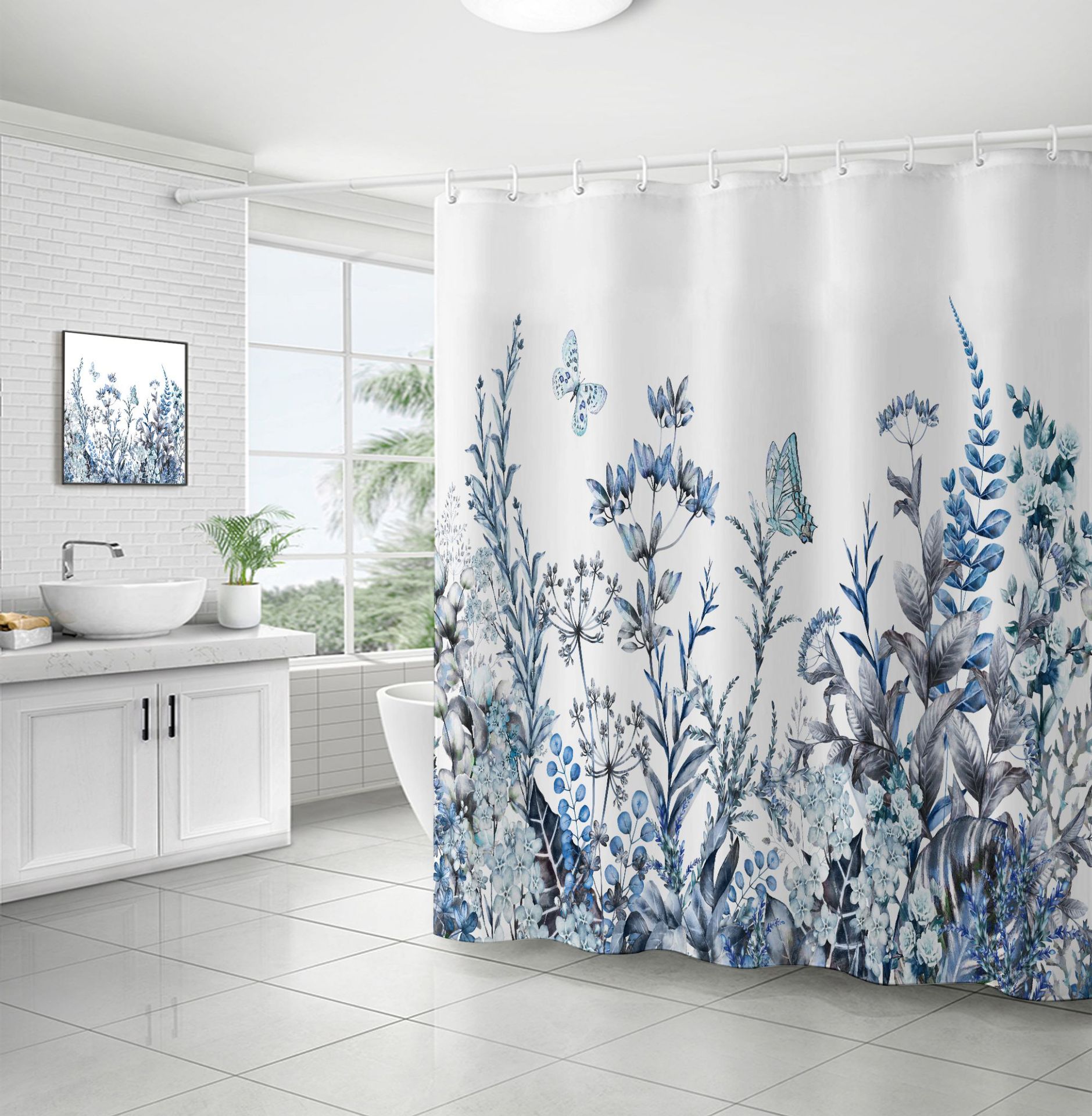 Cross-border direct sales of flower and plant bath curtains, fresh and simple floral waterproof and moisture-proof polyester isolation curtains pic 15