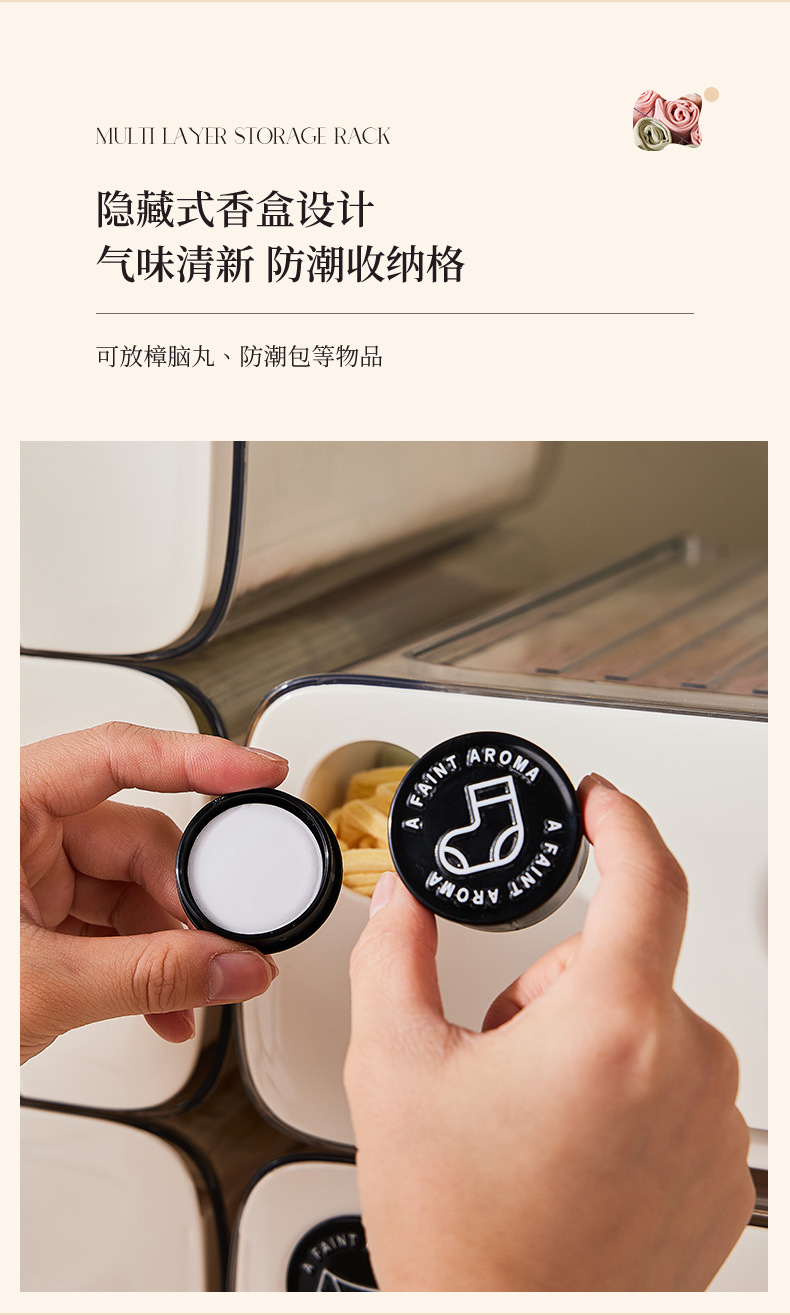 防尘多功能收纳箱带香薰宿舍家用衣柜三合一文胸袜子抽屉式整理盒详情9