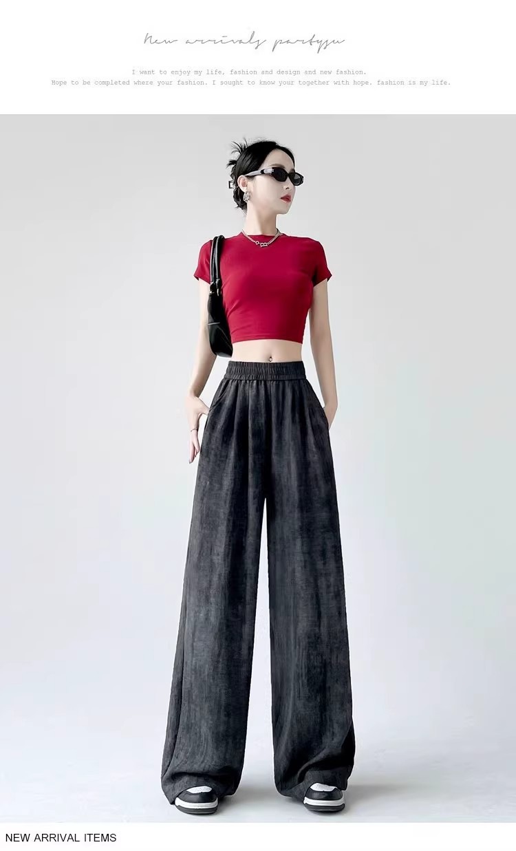 Tie-dyed ice silk cotton linen Chinese-style thin wide-leg pants for women, sun protection, summer drape, loose straight-leg high-waisted Chinese-style Yamamoto pants pic 77