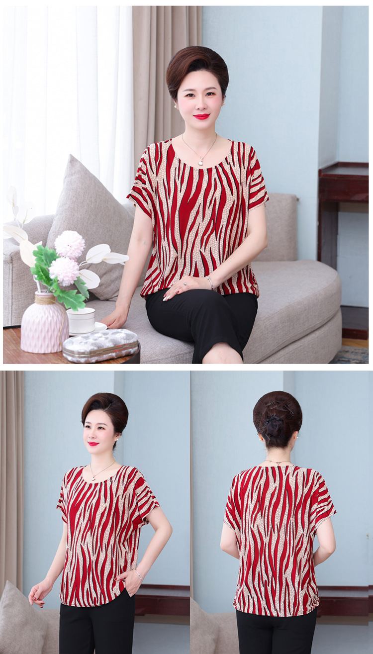 50岁60妈妈奶奶装宽松大码蝙蝠衫200斤短袖上衣中老年老太太T恤夏详情17