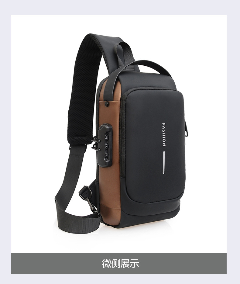 单肩包男款潮流防盗密码锁男士胸包尼龙外贸新款大容量斜挎包手提详情35