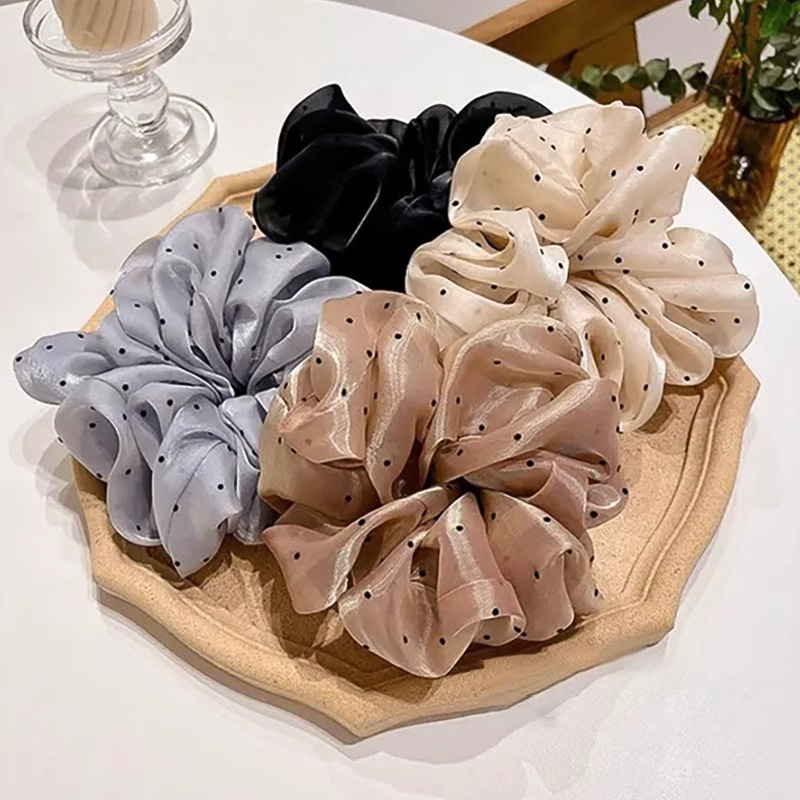 Pearlescent yarn French polka dot hair tie gradient style ponytail circle bun hair accessory new fat intestine hair accessory pic 9