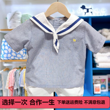 Summer new navy collar striped short-sleeved shirt and shorts two-piece set for boys, stylish MS530701 pic 3