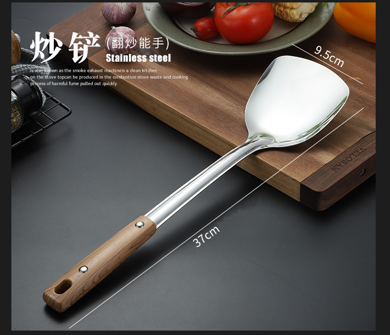 Thickened stainless steel woks, household kitchenware sets, spatulas, soup spoons, frying spatulas, hot pot strainers, stainless steel spoons in stock pic 39