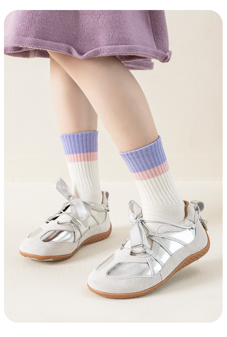 秋冬季新款拼色无骨袜简约中筒袜透气运动袜中大童A类纯棉女童袜详情14