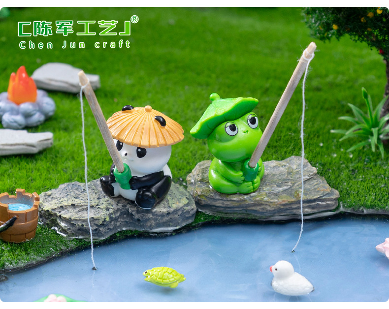 Creative fishing fish, frog, panda figurines, cute fish tank landscaping diy decorative accessories, micro-landscape small ornaments pic 4