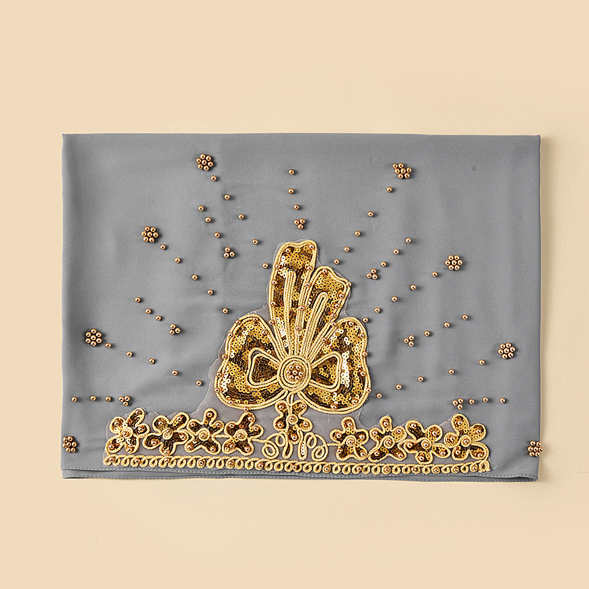Wholesale of popular cross-border Amazon ethnic-style headscarves with fashionable rolled-up pearl chiffon and beaded long scarves pic 8