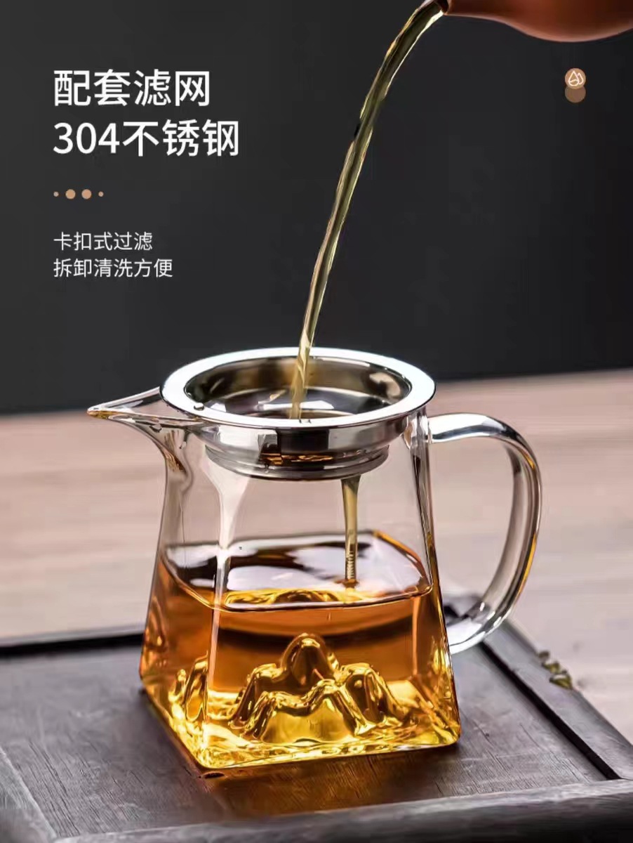 功夫茶具大小号公杯耐热温高硼硅玻璃加厚公道杯茶漏过滤网分茶器详情16