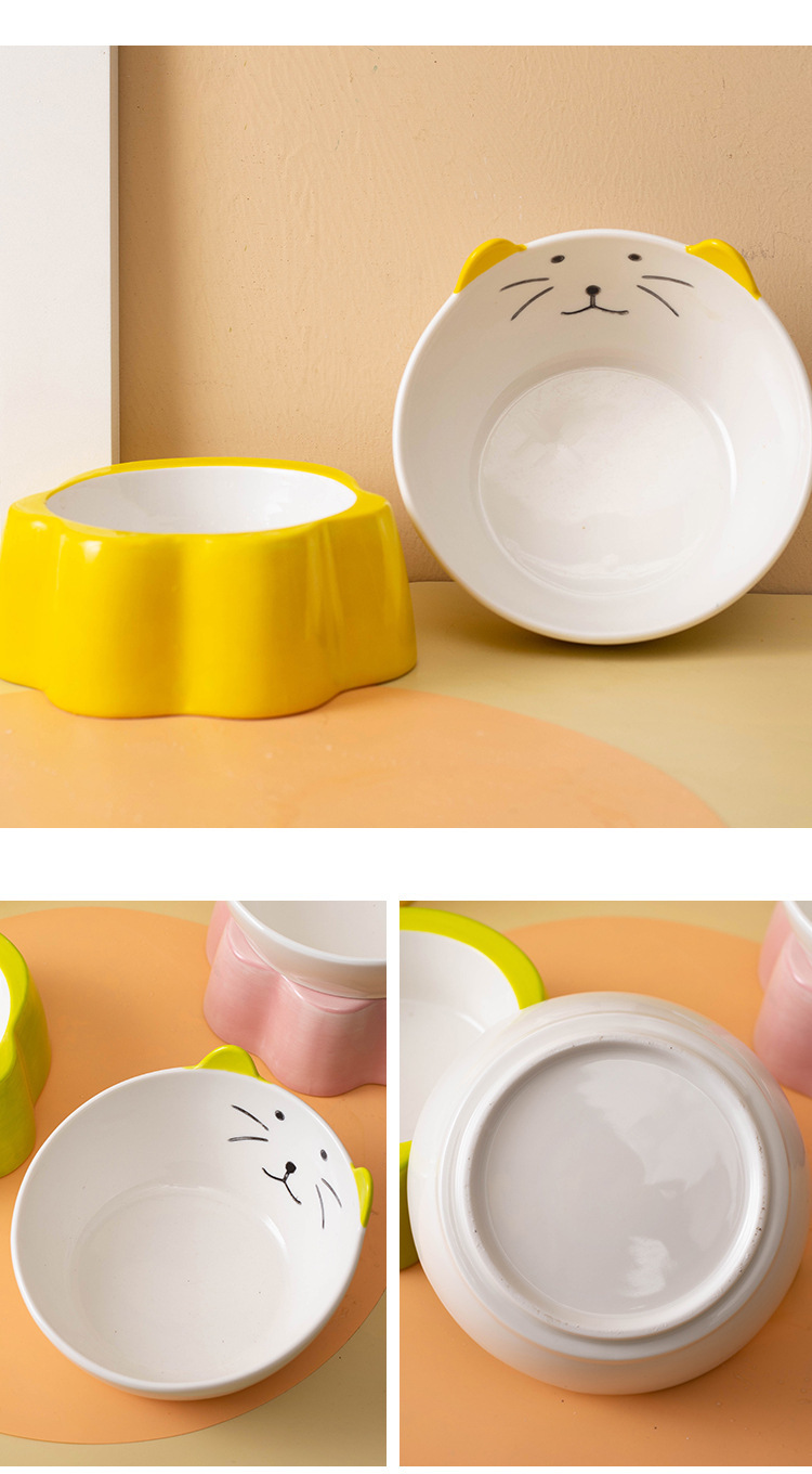 Japanese-style ceramic cat bowl, anti-tipping, cervical vertebrae protection, high slanted mouth, large cat food bowl, rice bowl, pet bowl, dog bowl pic 12