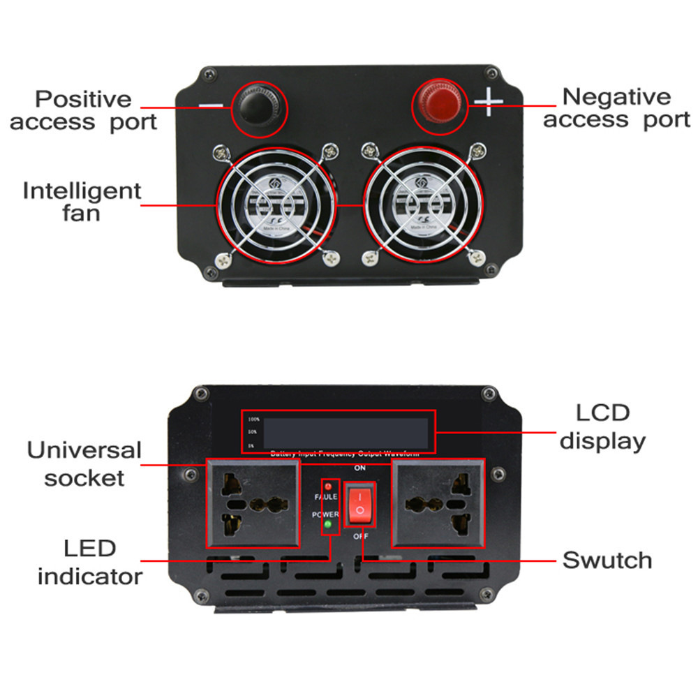 聪芯厂家批发直销1000W大功率修正波DC12V转AC220V光伏逆变器电源详情5