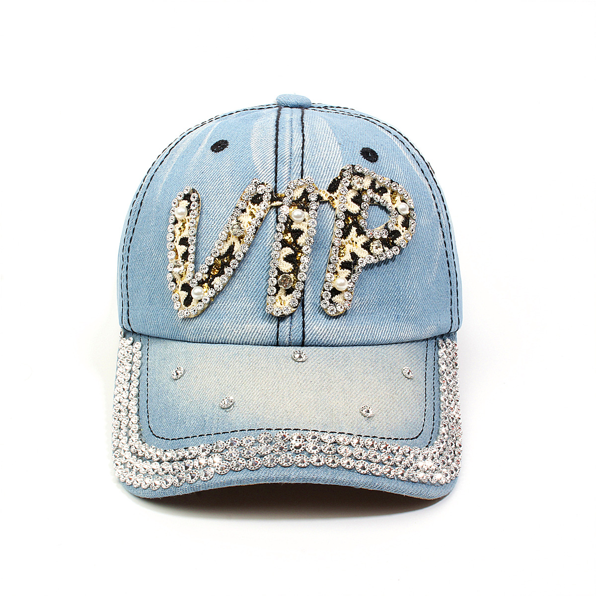 跨境外贸新款牛仔布女镶钻欧美国休闲成人棒球帽时尚洋气鸭舌帽子详情15