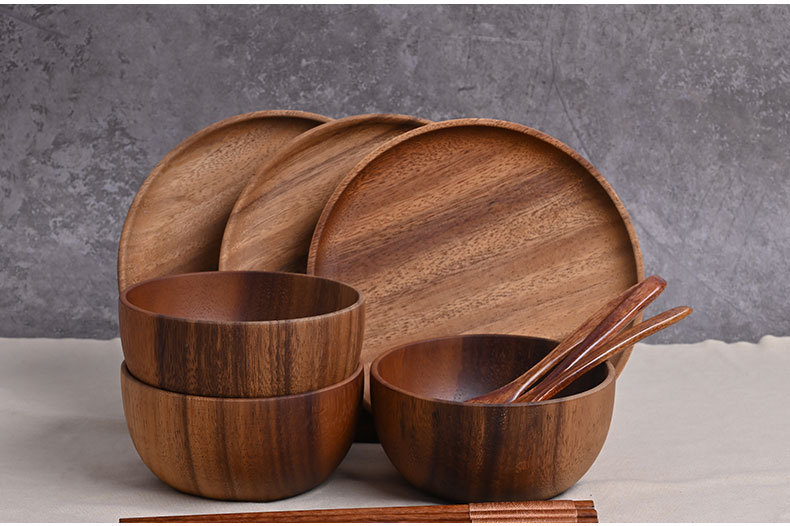 整木圆形复古风相思木碗木头日式沙拉碗实木装汤碗量大从优详情10