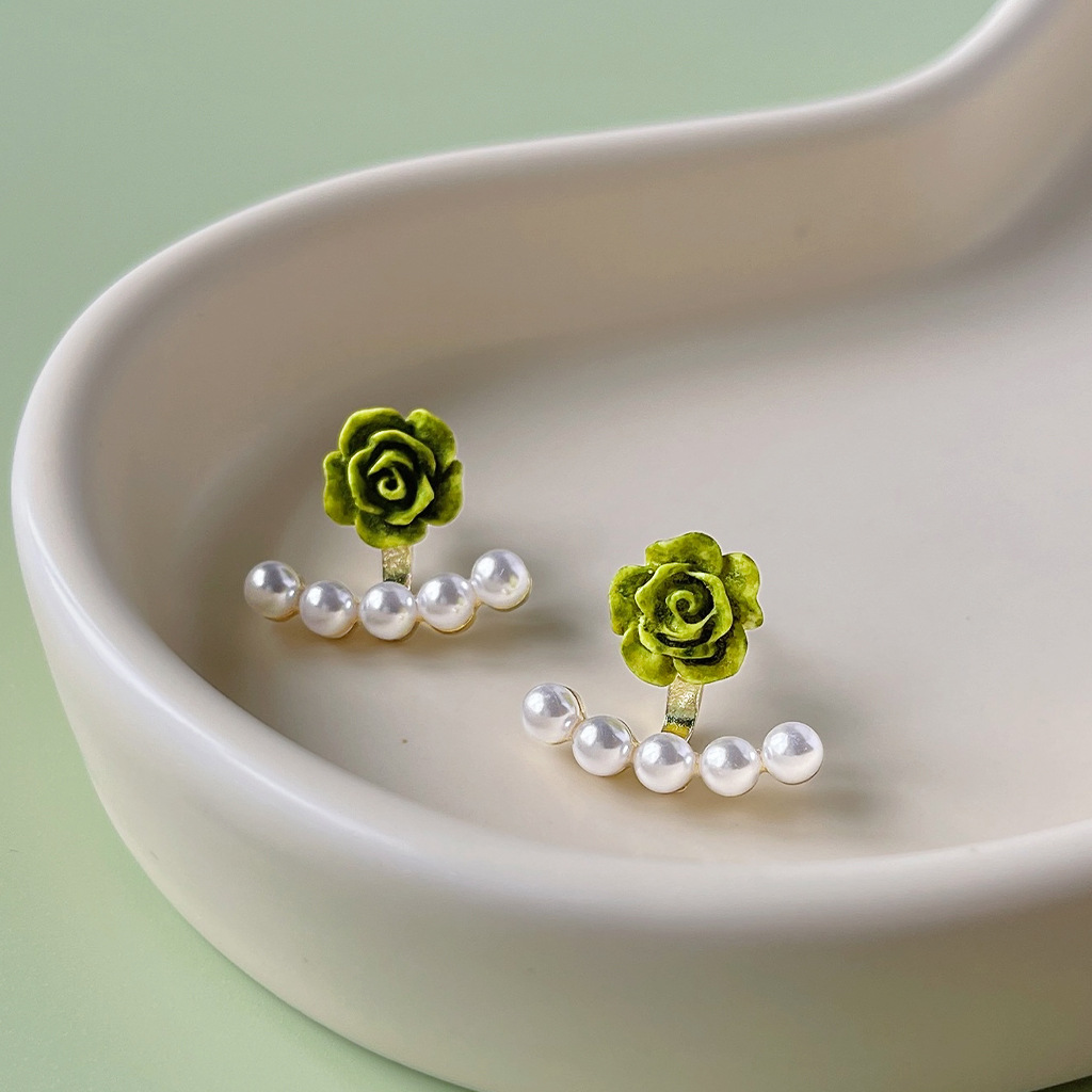 Forest-themed fresh and delicate ~925 silver needle, a pair of pearl flower stud earrings plated with 14K gentle earrings and earring accessories pic 6