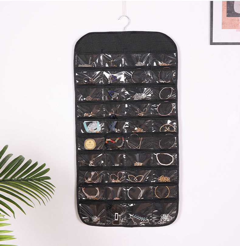 Double-sided non-woven fabric jewelry and accessory storage bag with 80 compartments, jewelry and miscellaneous items organization and storage hanging bag, small item storage bag pic 16