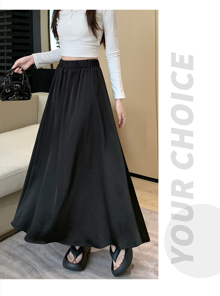 French acetate satin half skirt for women 2024 Spring/Summer pleated long skirt with elastic and tight waist, A-line large swing umbrella skirt pic 45