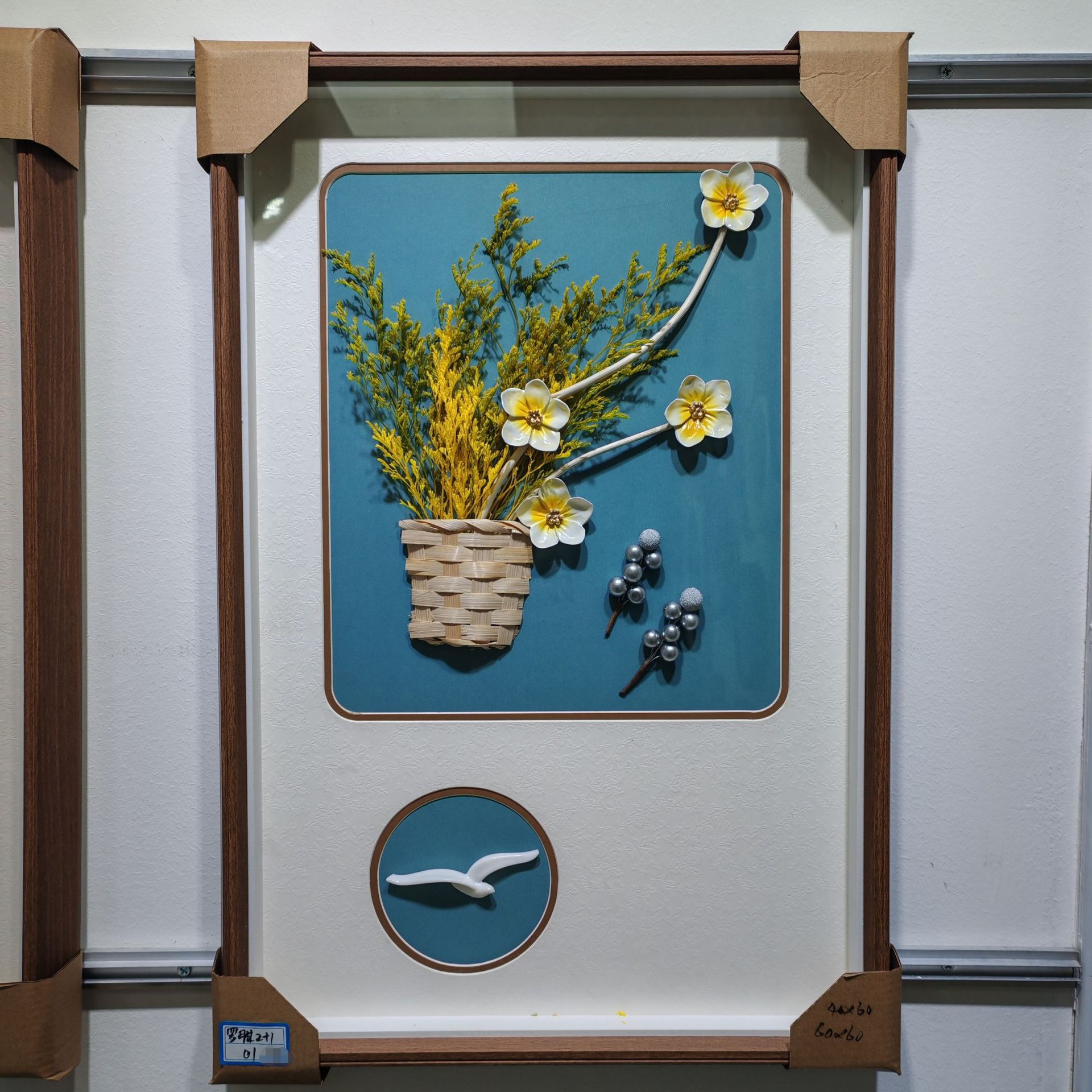 高端奢品永生干花装饰画有框手工贴花客厅餐厅画 罗胜2+1三联画详情2
