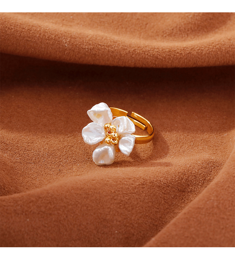 Hyacinth barroco perla de agua dulce pétalos de anillo elegante personalidad temperamento alto sentido anillo 2025 burst estilo abierto anillo pic 5