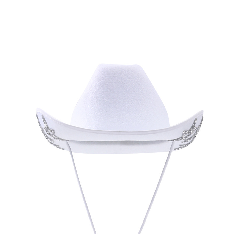 白色镶钻牛仔帽女款时尚奢华五角星礼帽星星亮片表演道具牛仔帽详情6