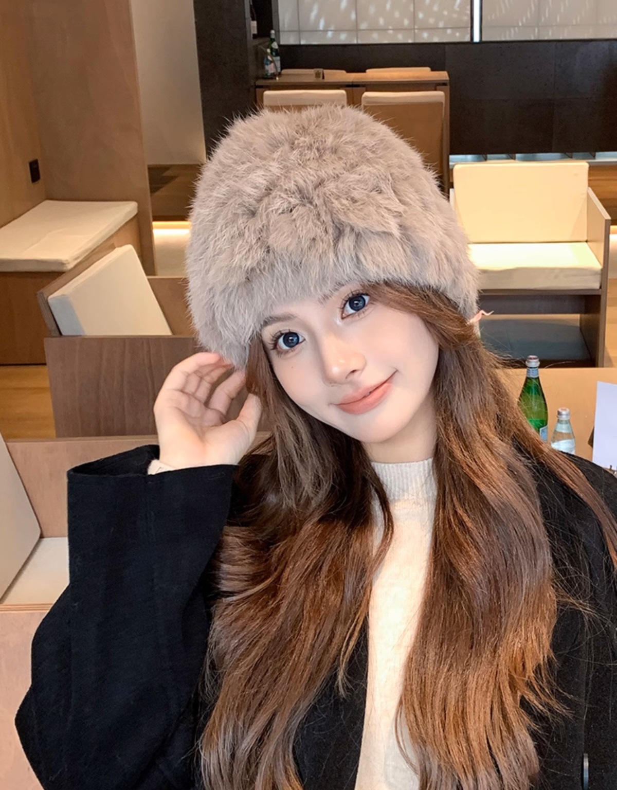 品牌【森多娜】2025新款韩系兔毛绒帽子女秋冬款加厚保暖防寒批发成人帽显脸小皮草护耳渔夫帽高级百搭款详情4