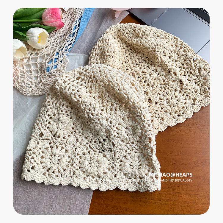 Japanese-style hand-woven headband hats for women, thin, hollowed-out woolen hats, retro and artistic knitted hats, Dui Dui hats pic 18