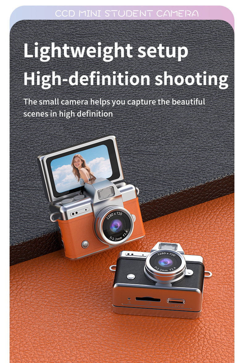 Cross-border thumb flip screen mini camera, a retro ccd high-definition portable small camera for students on campus pic 6