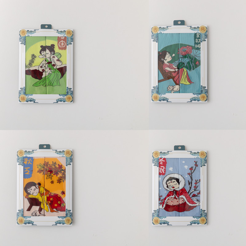 国潮袜子女原创设计古风水墨画AB鸳鸯女棉袜敦煌飞天白蛇传潮流中筒袜详情8