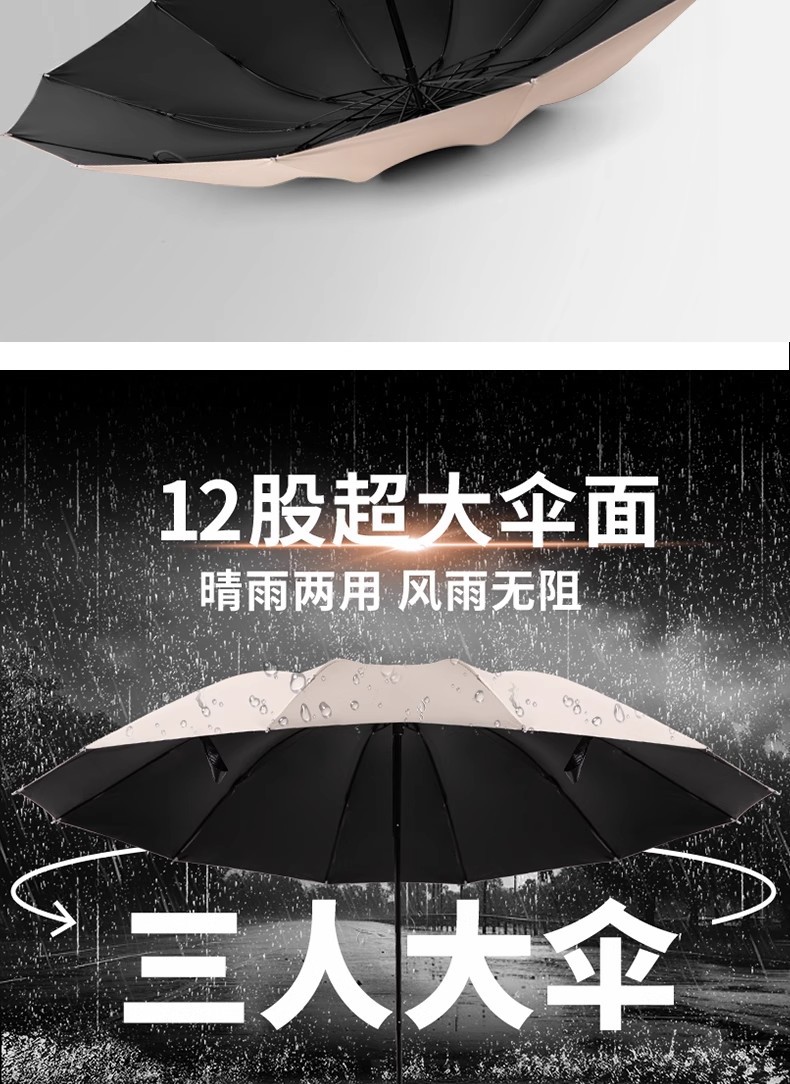 加固大号晴雨伞男女防风防水便携双人折叠伞学生加大批发黑胶款详情5