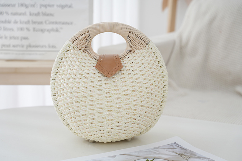 夏日简约手提跨境女包手工藤编沙滩草编包百搭时尚编织包休闲包详情13