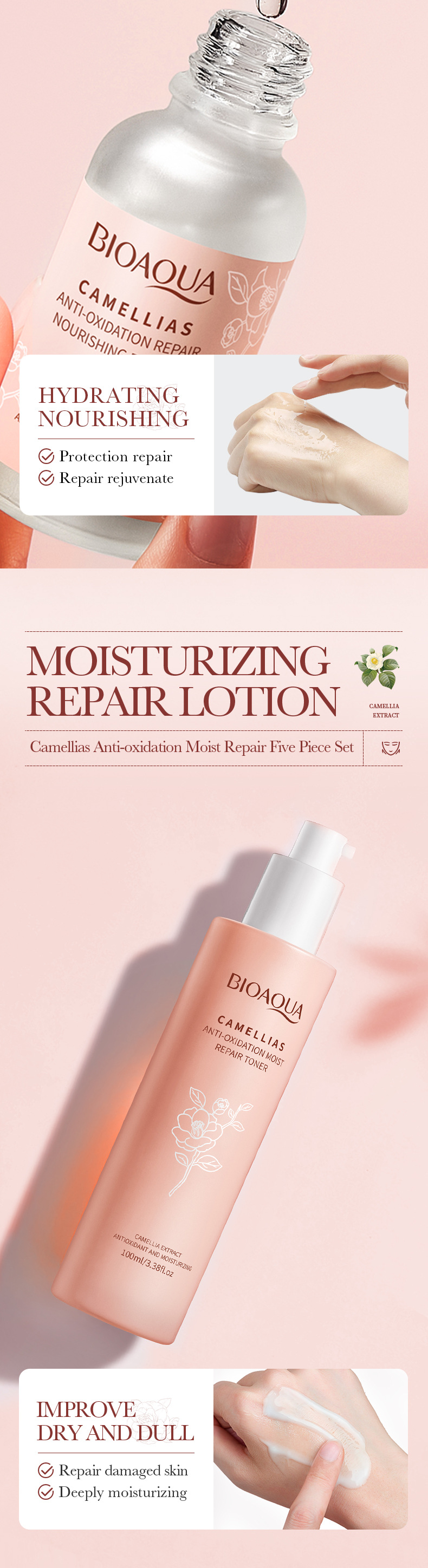 Cross-border export wholesale of all-English Camellia Five-piece set BIOAOUA Hydrating and Moisturizing Skin Care products Box pic 8