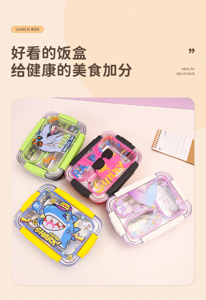 Korean-style cute cartoon stainless steel lunch boxes, microwave lunch boxes, sealed lunch boxes for male and female students, canteens and dormitories pic 4
