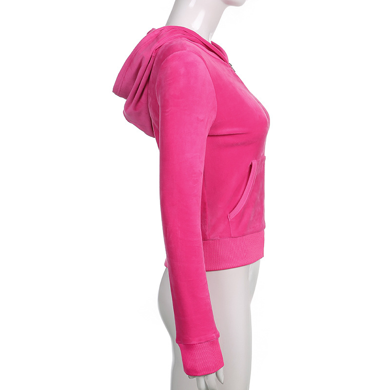 Solid color velvet slim sports suit zipper hood pic 36