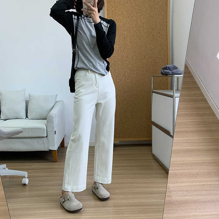 Slimming pants! Early spring light blue four-sided stretch straight-leg jeans for women 2025, high-waisted and petite 9-inch pants pic 37