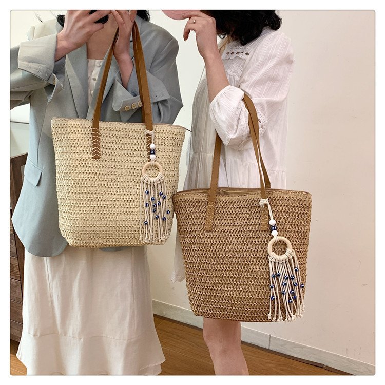 2024时尚新款沙滩草编大容量包包女单肩包百搭洋气编织旅行托特包详情20