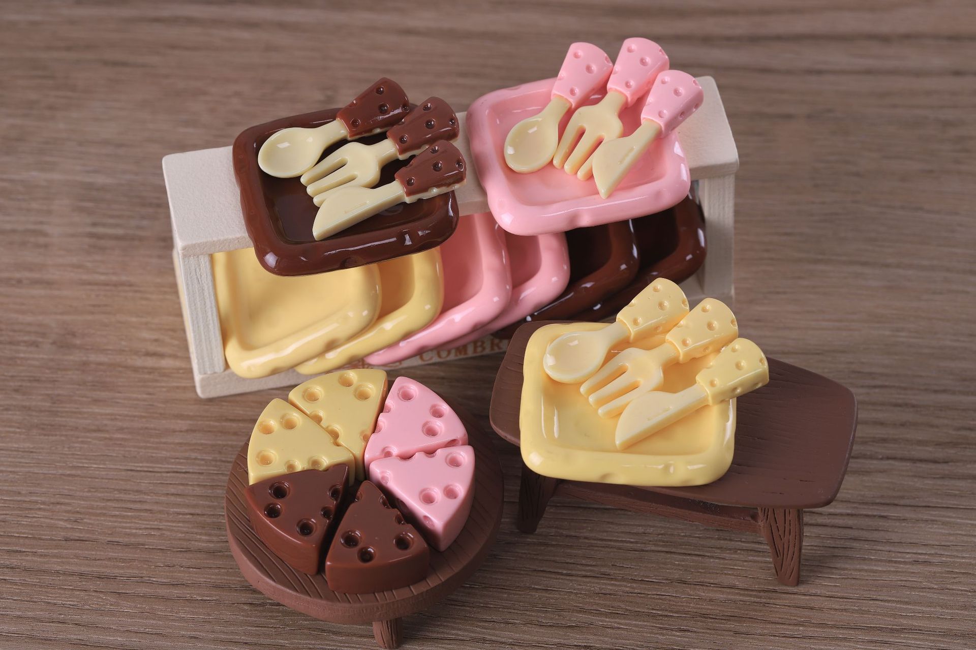 diy simulation food toys, cheese knives, forks, spoons, plates, miniature scene ornaments, keychains, resin jewelry accessories pic 2