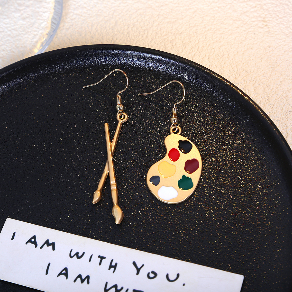 银针设计感个性趣味画笔画板耳环项链 ins复古文艺气质不对称耳钉详情9