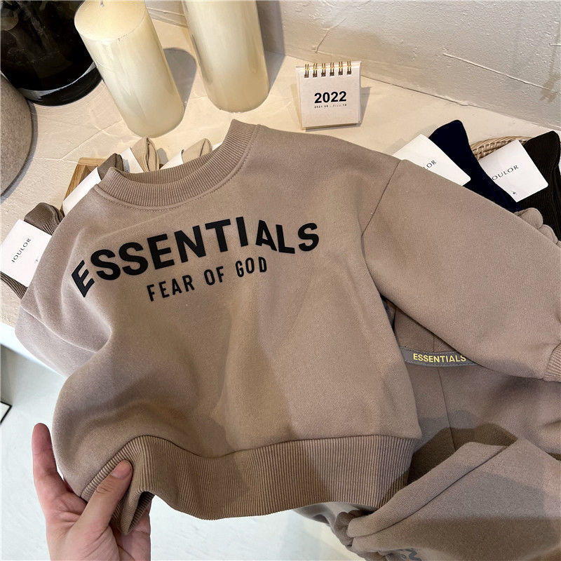 男童女童加绒套装2023秋冬新款字母印花圆领卫衣卫裤宝宝两件套潮详情6